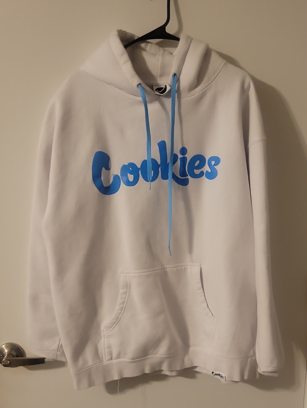 Cookies White Hoodie with Blue Logo and Drawstrings